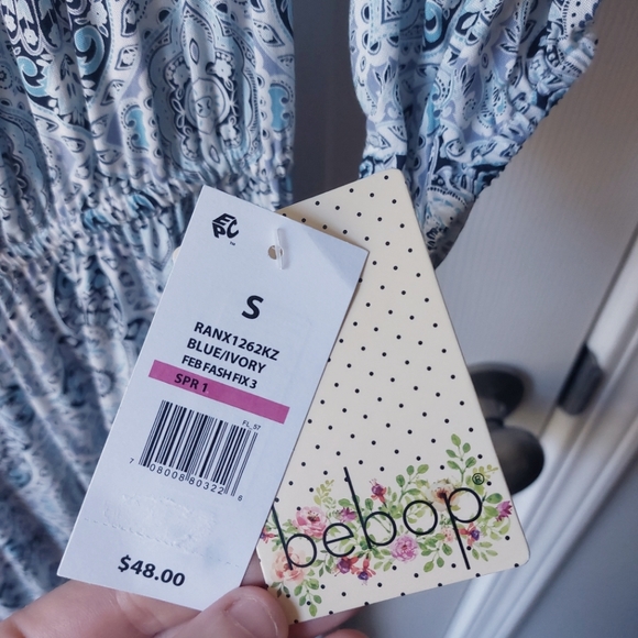 BeBop - NWT Off-the-Shoulder Midi Blue Floral Dress (Junior's) - Picture 4 of 12